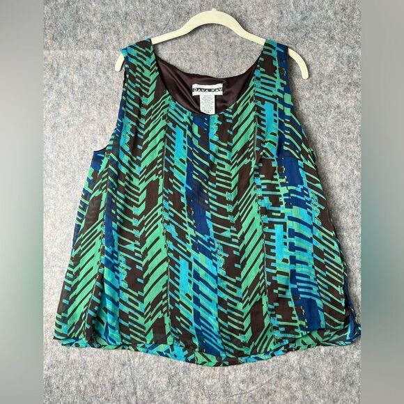 Dana Kay Blouse Top Women's 18W Black Green Navy Printed 100% Polyester Pullover - Picture 1 of 6